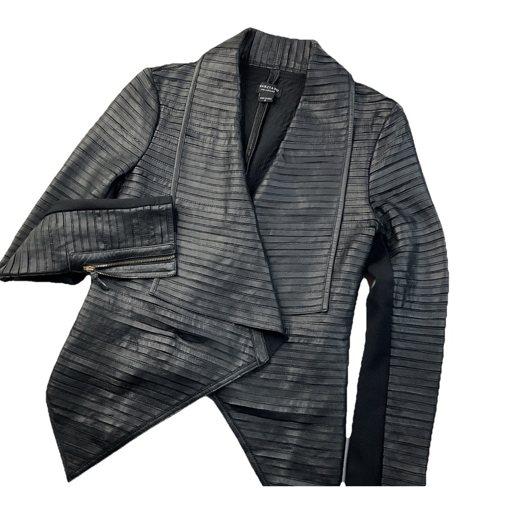 Marciano Shayna Jacket Women Sz 2 Genuine Lamb Leather Drape Black Pleated Moto